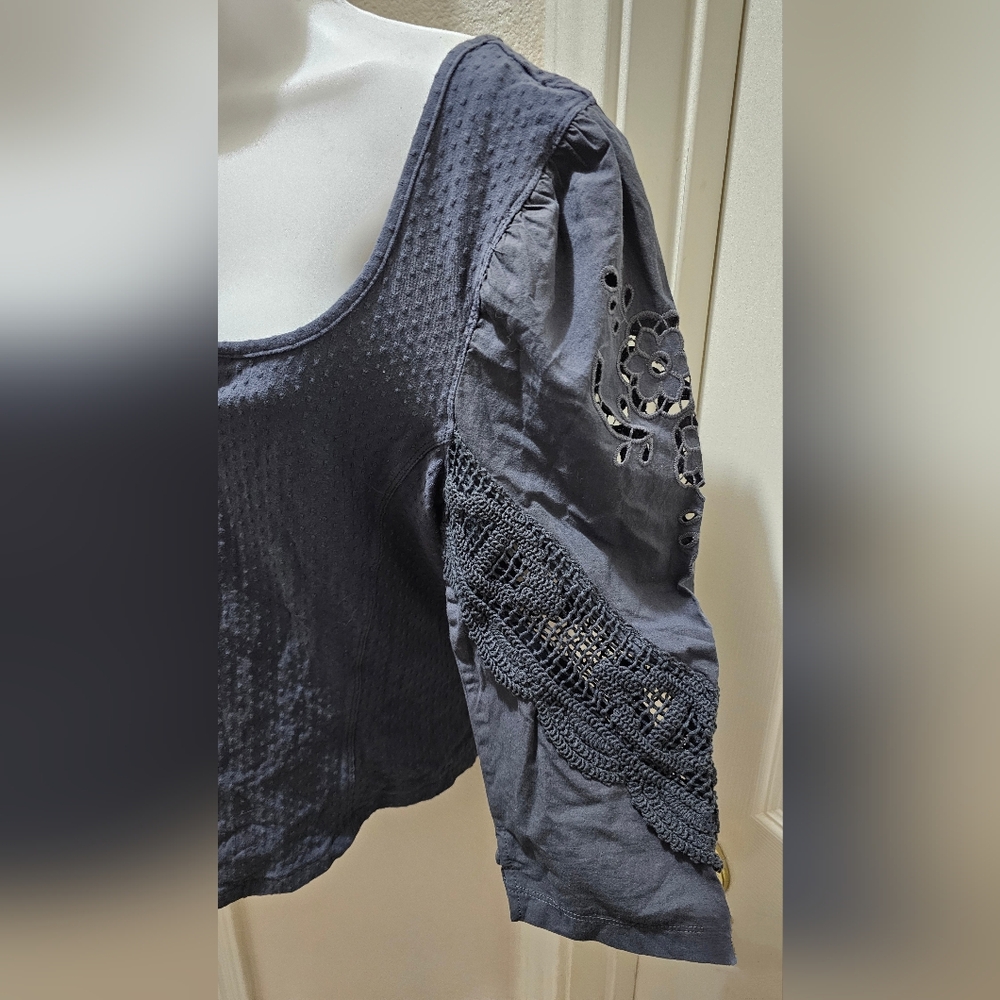 Free People Brunch Date Henley Top Grey Size Large EUC - Picture 5 of 9